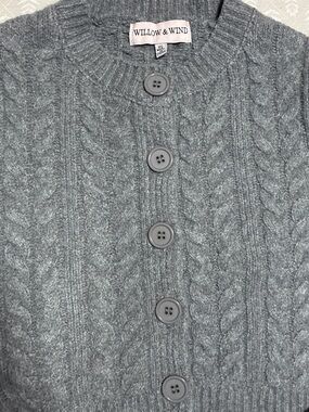 Women's Gray Cable Knit Button Cardigan Sweater